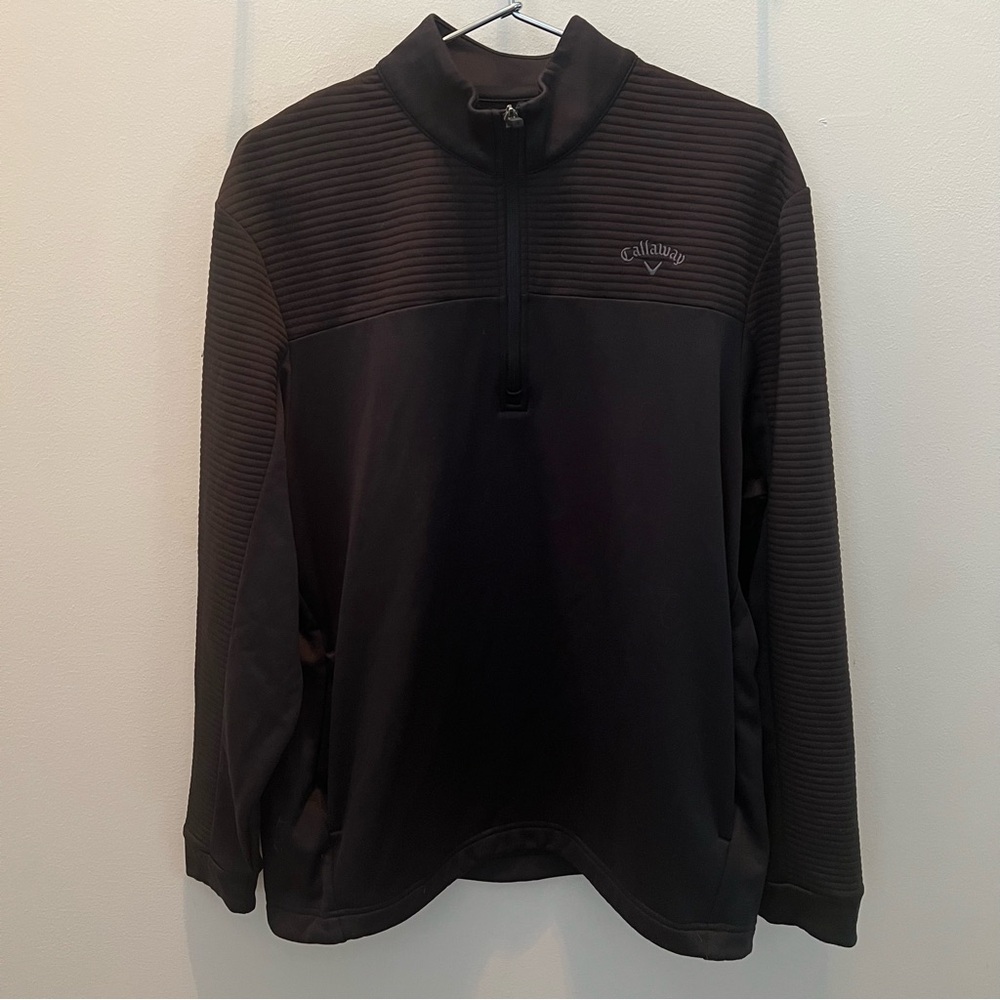 Callaway Men’s Black Ribbed Pullover Sweater with Pockets 3/4 Zip Size Medium